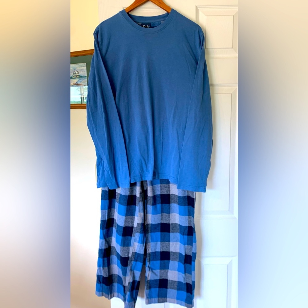 Croft & Barrow Men's Tee & Long Fleece Pant Lounge Set Blue Black Size L Large